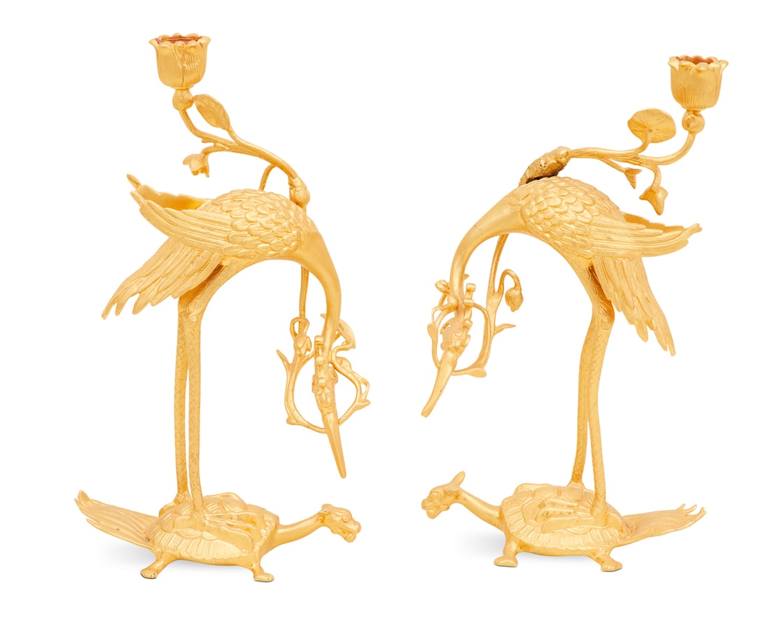 Pair of Buddhist Gilt-Metal Altar Candlesticks (1 of 2)