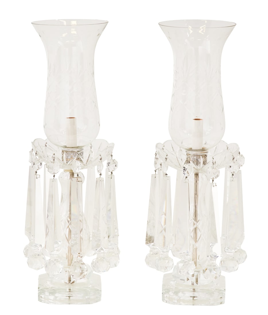 Pair of European Cut Crystal Hurricane Lamps (1 of 2)