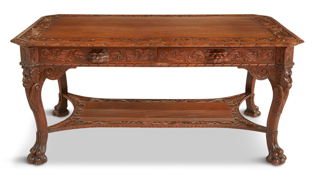 American Carved Oak Writing Table (1 of 3)