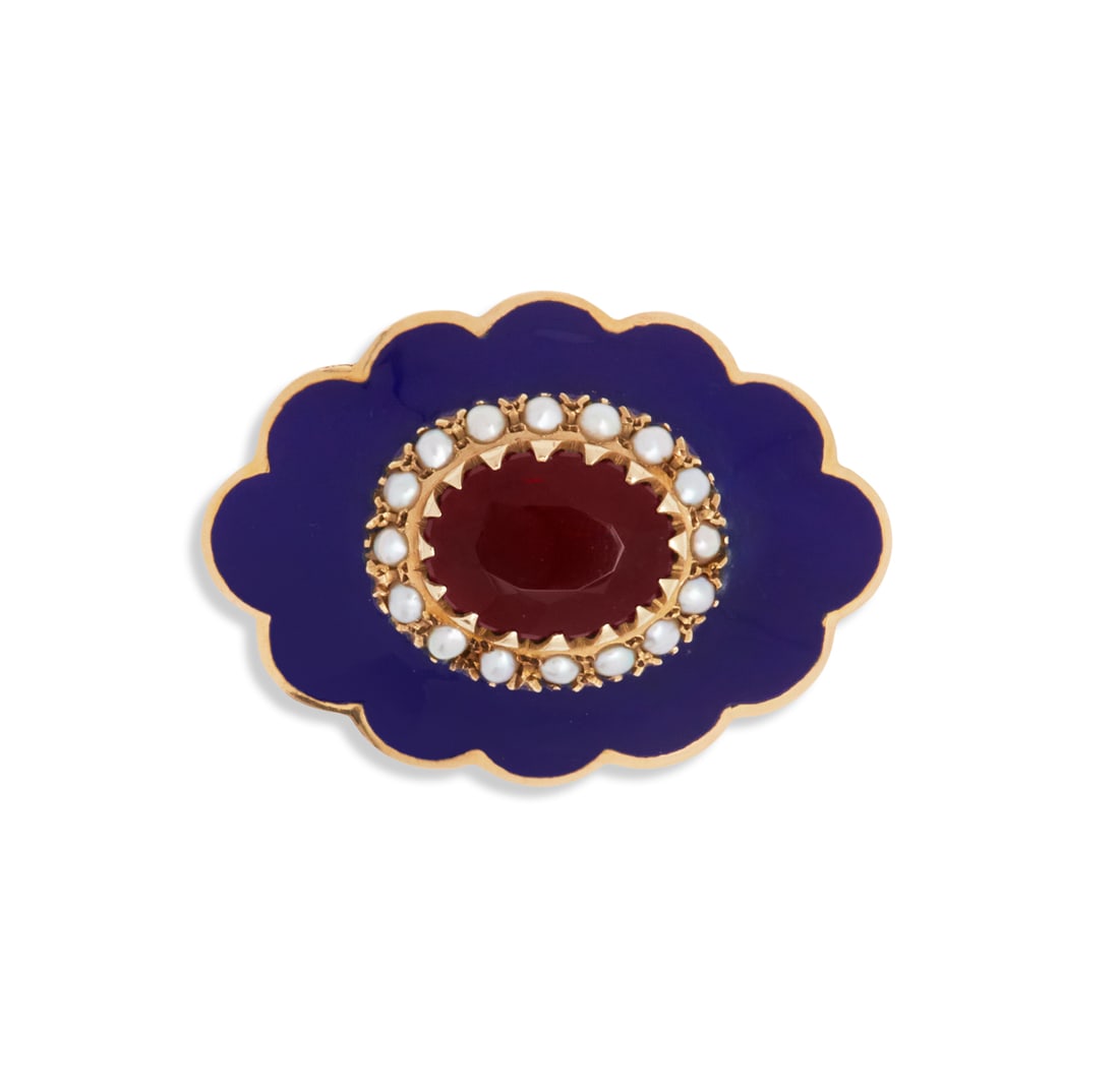 Garnet, Enamel and Seed Pearl Brooch (1 of 1)