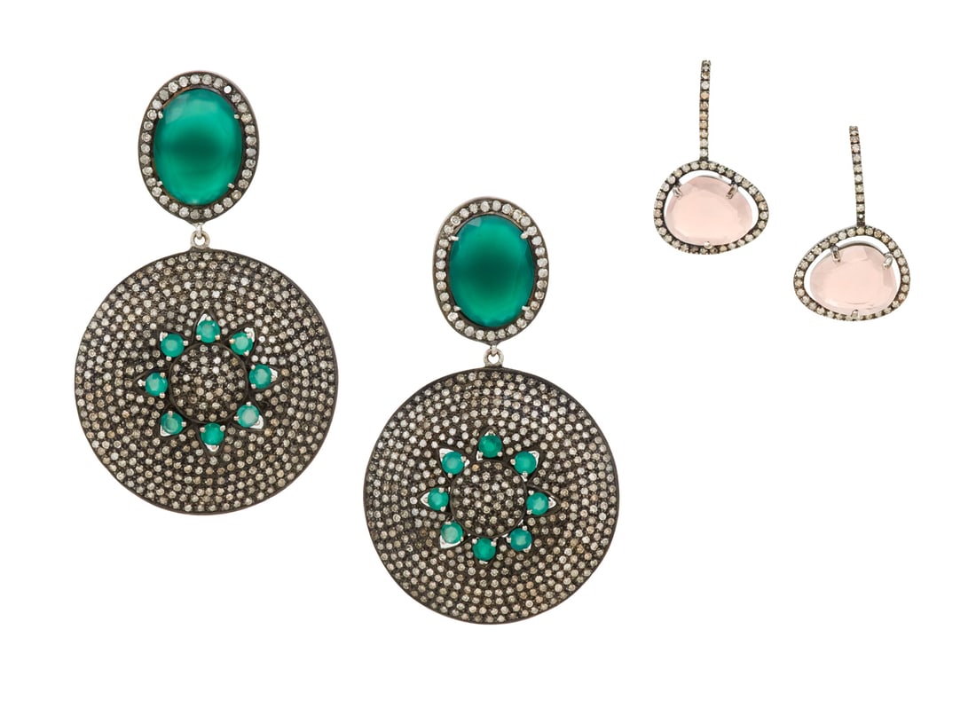 Two Pairs of Diamond and Gem-Set Earrings (1 of 2)