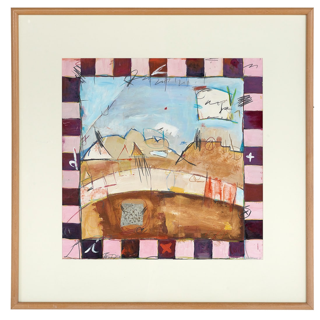 Paulette Tokar Whiteman (US/Louisiana, b. 1950): † Paulette Tokar Whiteman(American/Louisiana, b. 1950)"My Show Mt.", 1991acrylic collage on papersigned and dated lower right and titled lower left, a "Sylvia Schmidt Gallery, Julia S