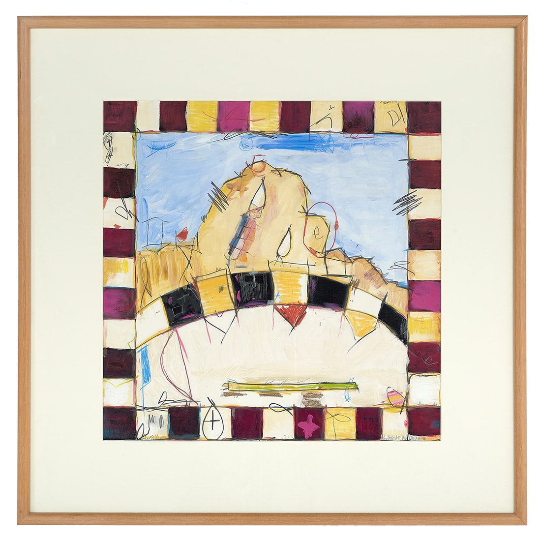 Paulette T. Whiteman (U.S., b. 1950): † Paulette Tokar Whiteman(American/Louisiana, b. 1950)"Grass is Greener", 1991acrylic collage on papersigned and dated lower right and titled lower left, a "Sylvia Schmidt Gallery, Julia St., New Or