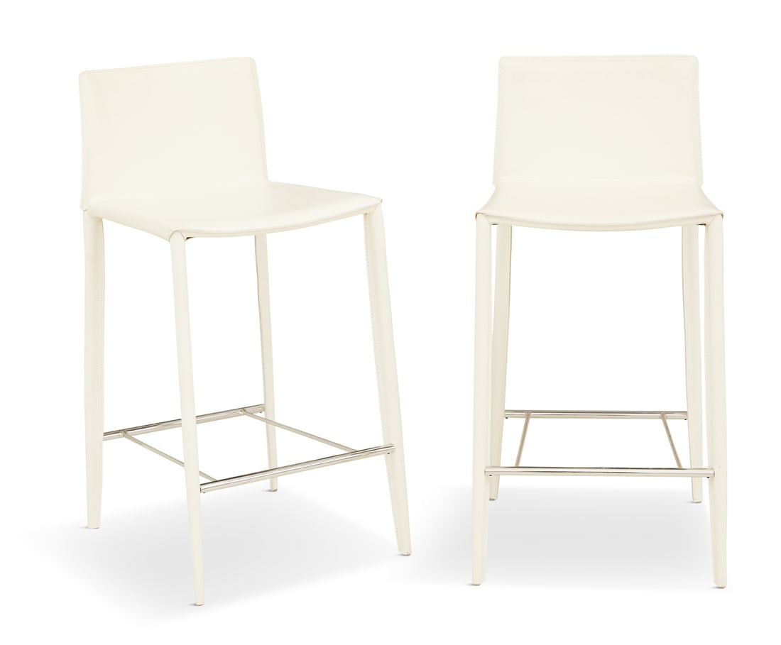 Pair of White Leather and Chrome Bar Stools (1 of 2)