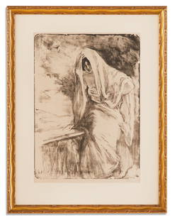 Albert de Belleroche, (British, 1864-1944): † Albert de Belleroche(British, 1864-1944)"Woman with Shawl", 1916lithographpencil-initialed lower right and "Gerhard Wurzer Gallery, Houston, TX" label en verso.Matted, glazed a