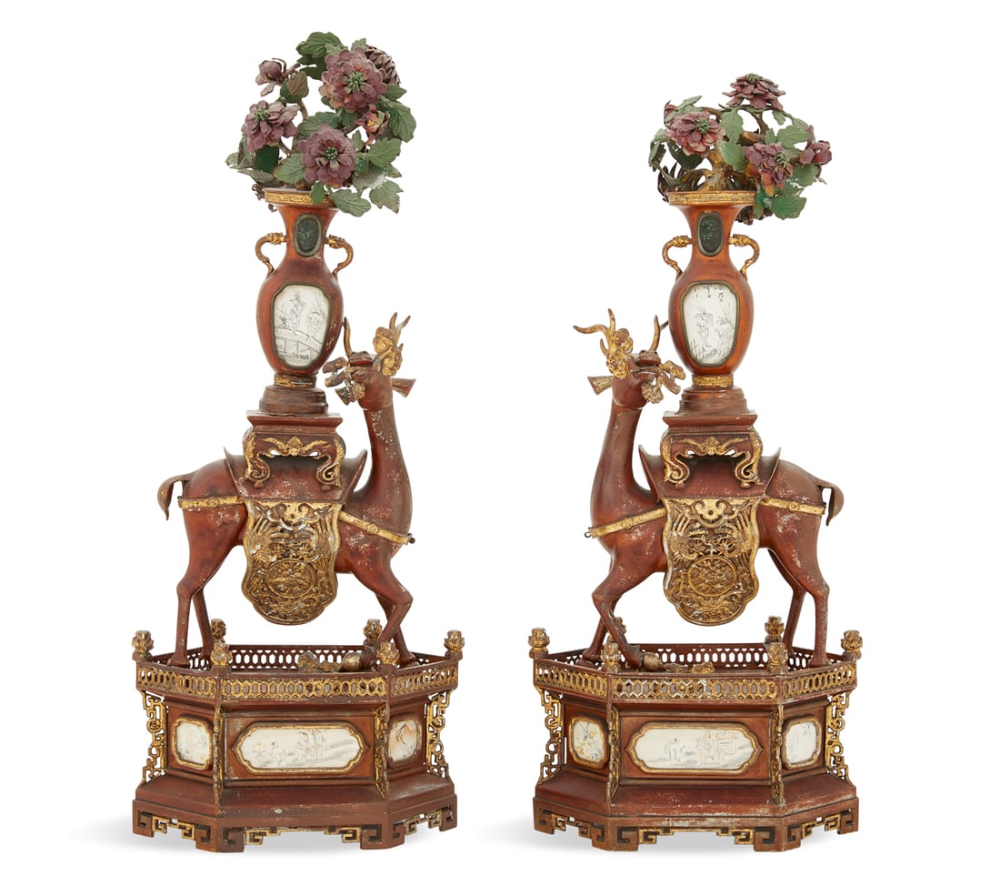 Pair of Chinese Painted Metal Garnitures (1 of 3)