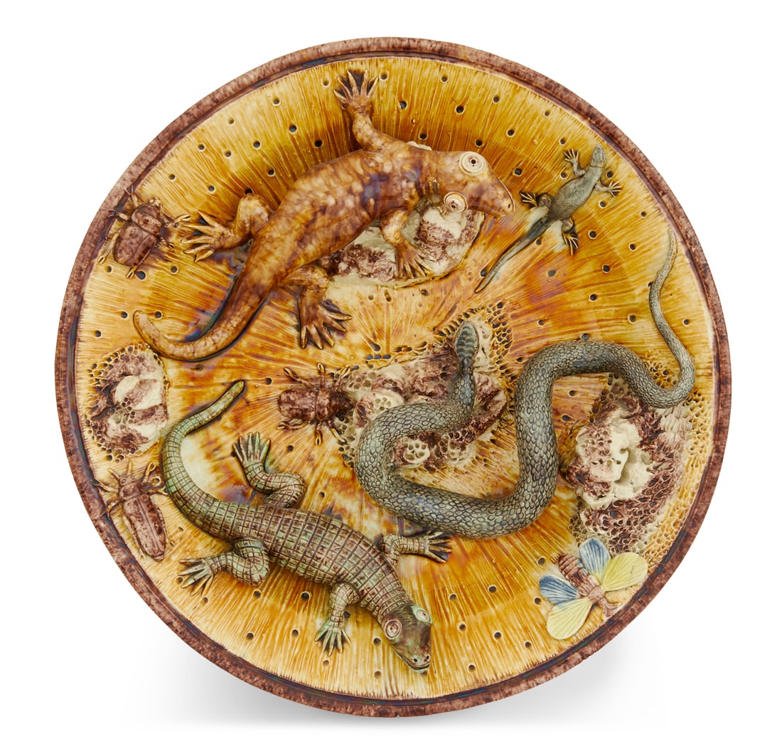 Large Palissy Ware Glazed Deep Dish (1 of 6)