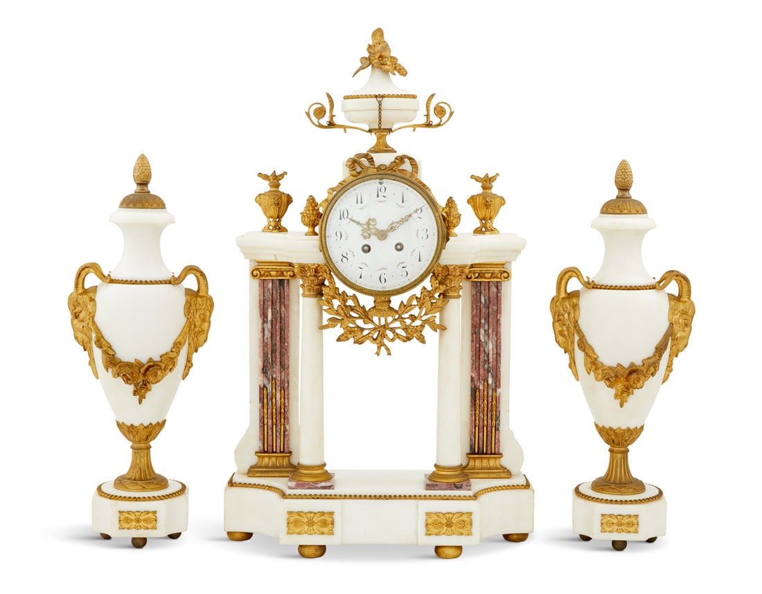 Gilt-Bronze and Marble Clock Set (1 of 6)