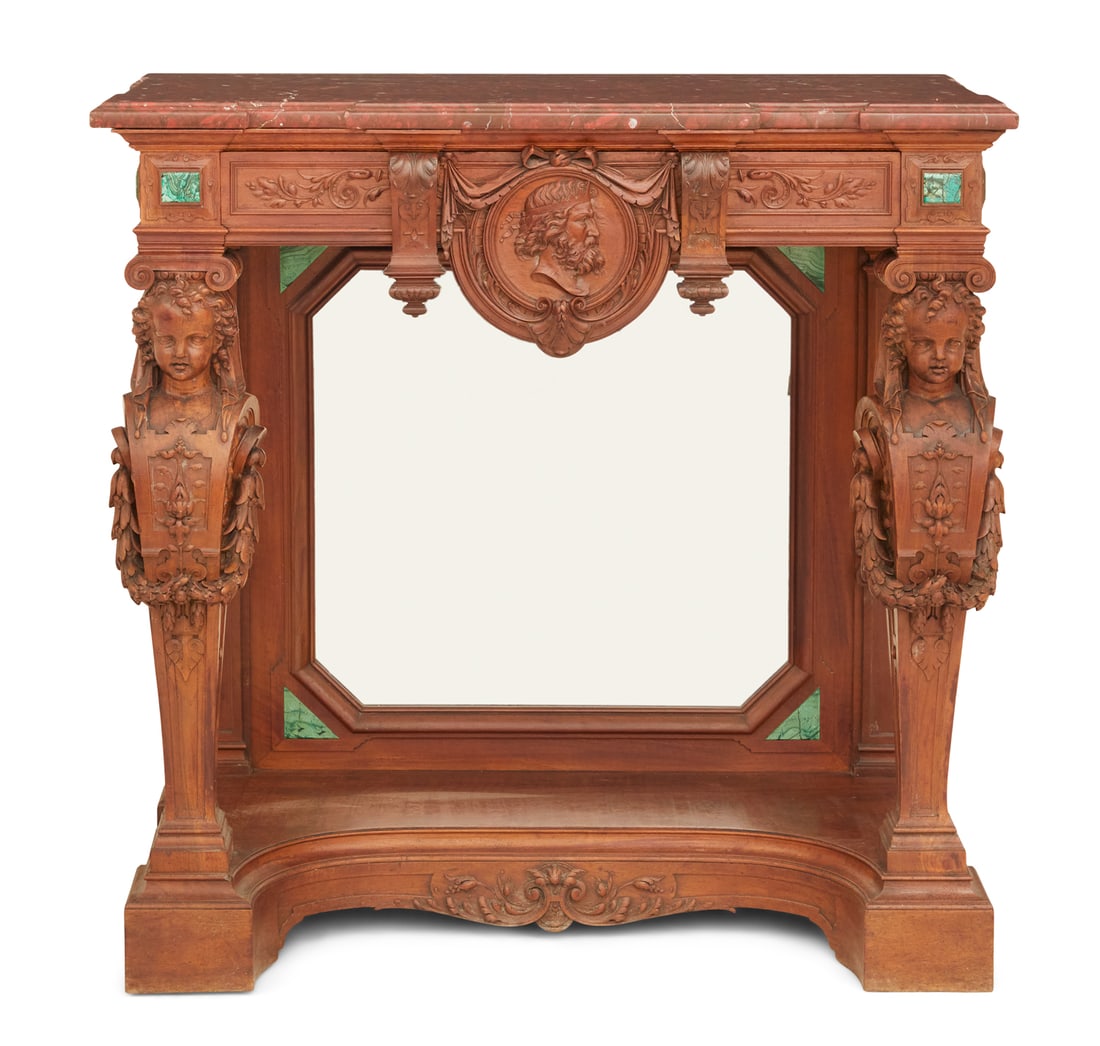 Carved Walnut and Marble-Top Console Table (1 of 5)
