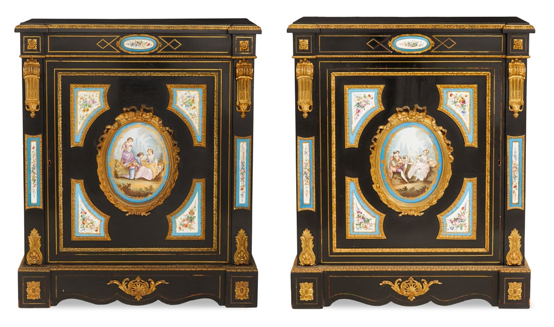 Pair of Napoleon III Ebonized Parlor Cabinets (1 of 2)