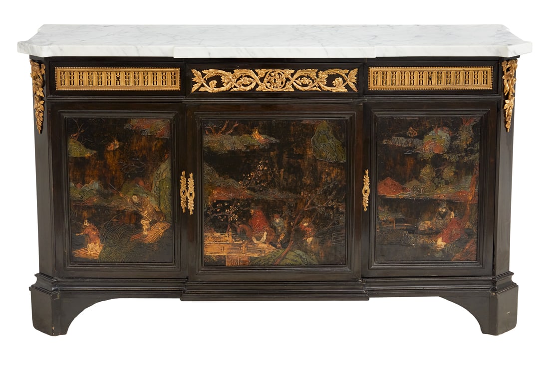 Ebonized and Marble-Top Credenza (1 of 3)