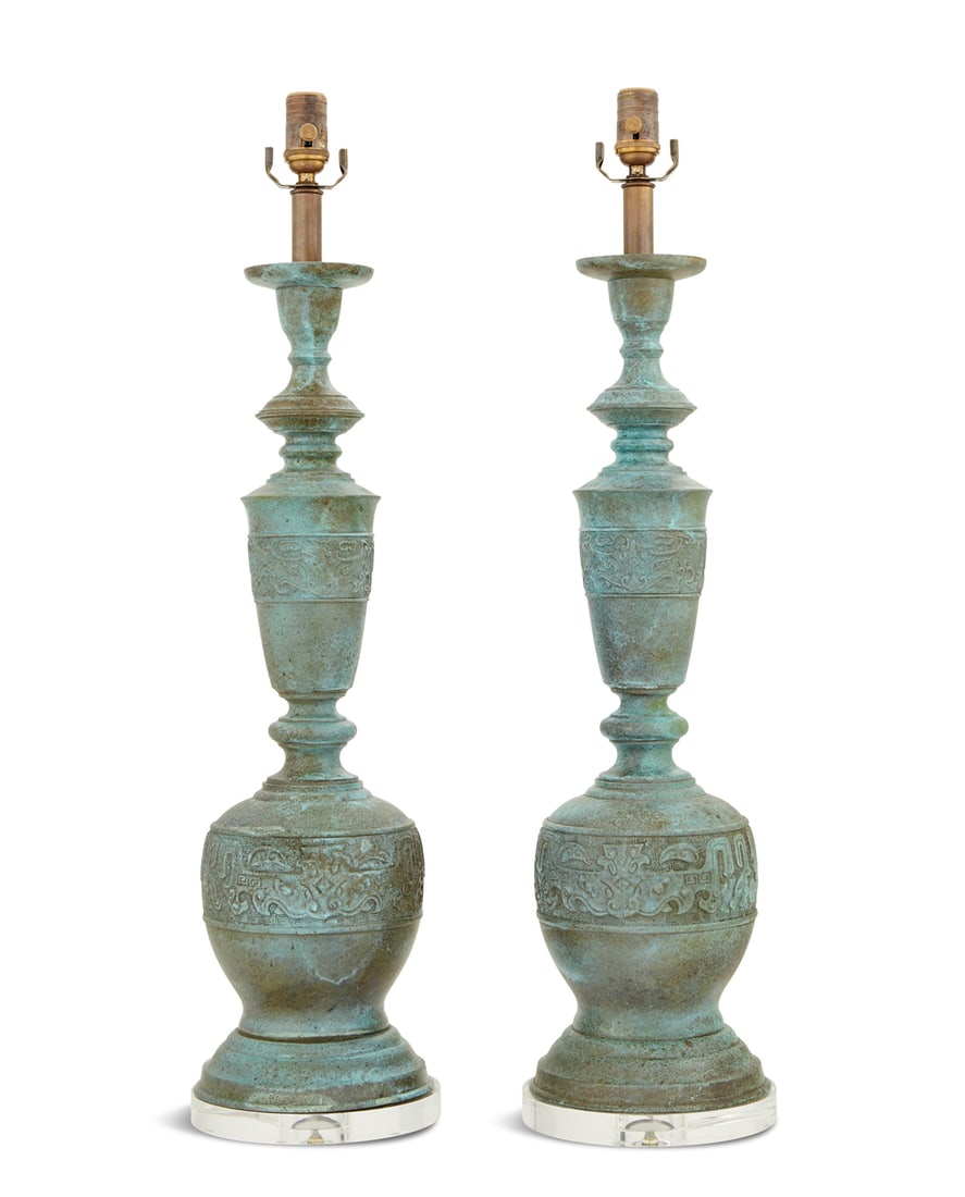 Chinoiserie Patinated Metal Lamps (1 of 1)