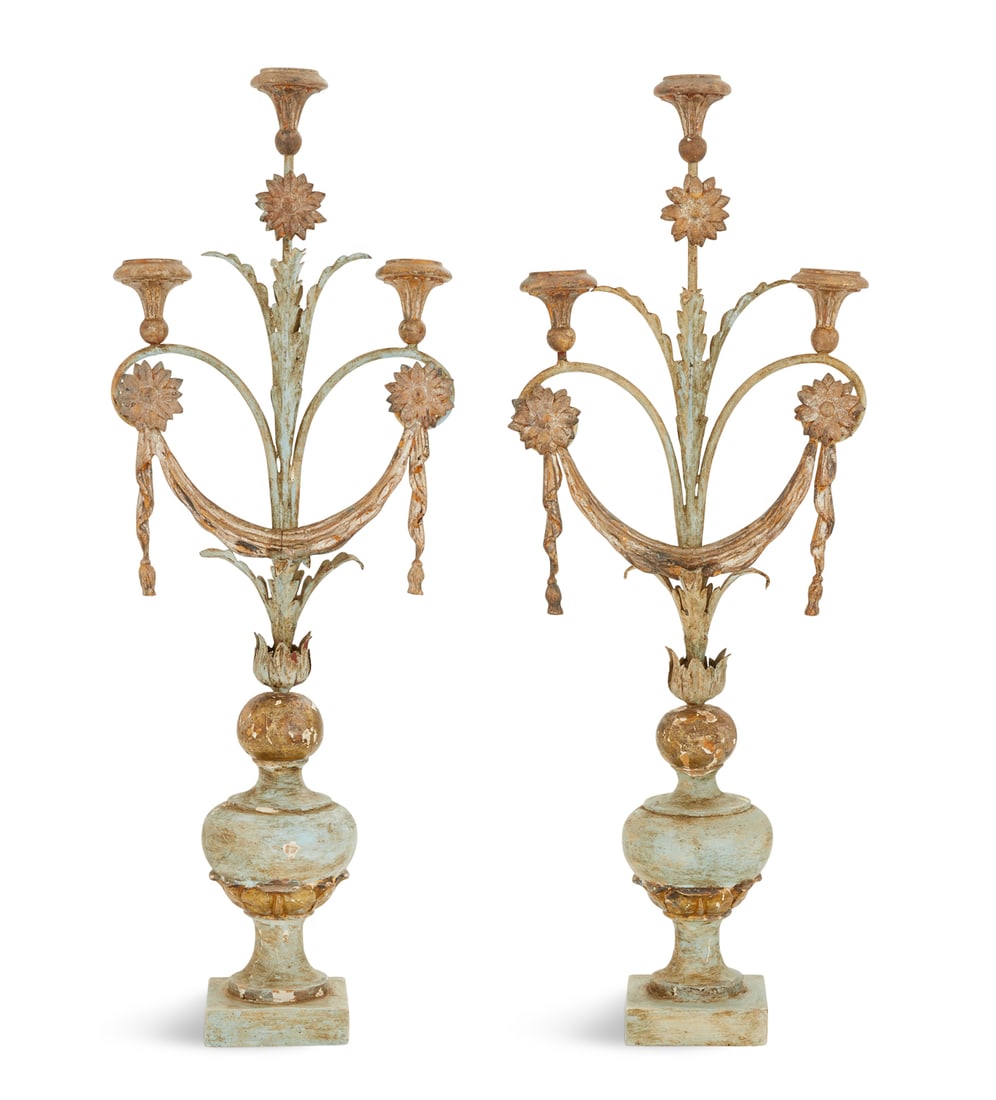 Pair of Italian Wood and Metal Candelabra (1 of 1)