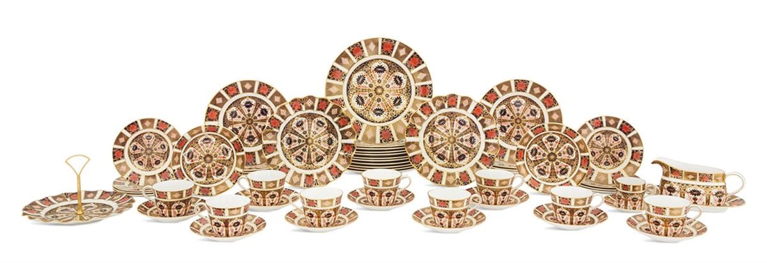 Royal Crown Derby Partial Dinner Service: Royal Crown Derby "Old Imari" Bone China Partial Dinner Service20th century, various dates, comprised of eleven dinner plates, dia. 10-1/2", eight salad plates, dia. 8-1/2", eight bread and butter pla