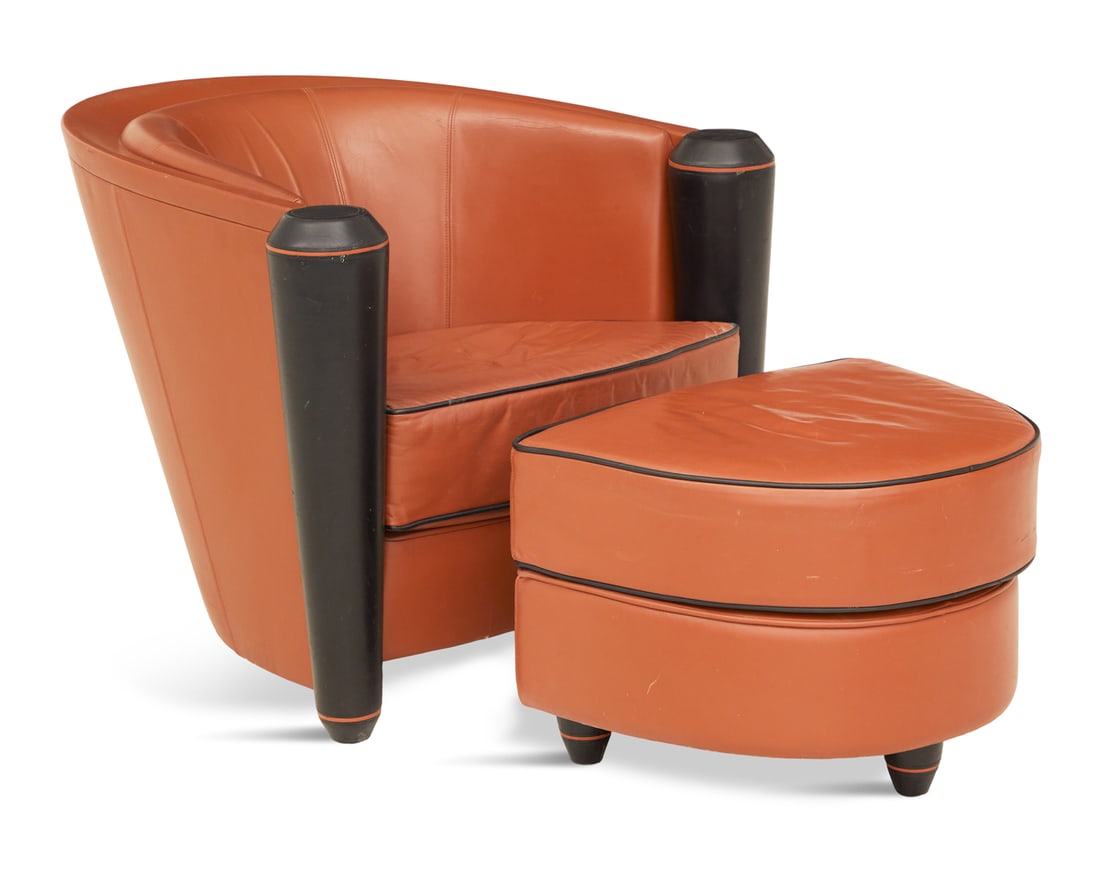 Adam Tihany Leather Pub Chair and Ottoman (1 of 3)