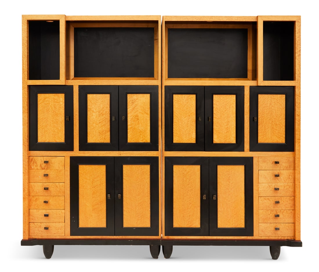 Pair of Birds-Eye Maple and Ebonized Cabinets (1 of 3)