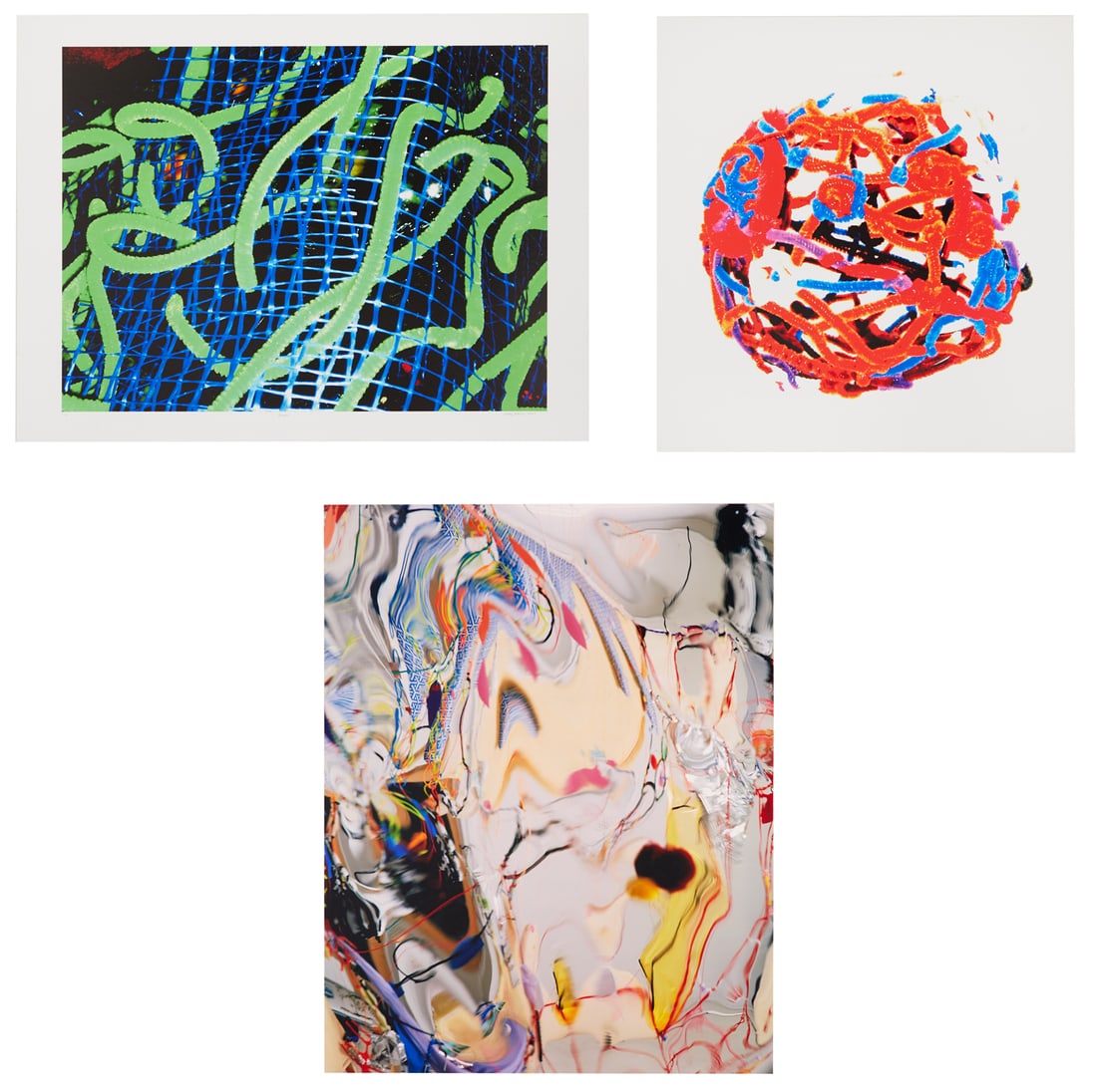 Sally Heller (American/Louisiana, b. 1956): † Sally Heller(American/Louisiana, b. 1956)"Gray Swirl", 2007"Sphere""Grass"three C-prints on plexiglassunsigned.Unframed.25-1/2" x 20-1/4"; 25" x 23-