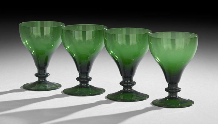 Set of Four Georgian-style Rummers: Set of Four Georgian-style Rummers, of English origin, composed of Bristol green glass, signed "William Yeoward" and based on 18th century patterns, h. 5-1/2", w. 4".