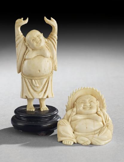 Two Chinese Ivory Carvings: Two Chinese Ivory Carvings, 19th century, figures of a standing and seated Mi Lu Fu, h. 4", largest.