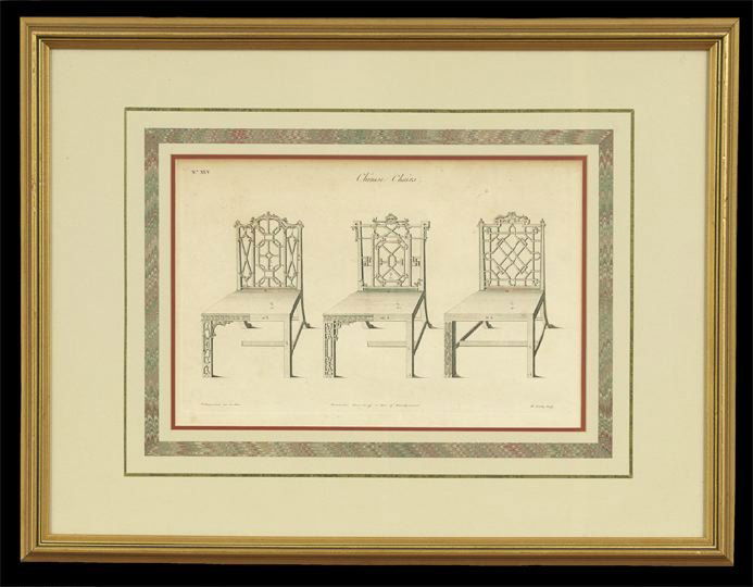 Four Engravings of Chippendale Furniture Designs: Suite of Four Engravings of Various Chippendale Furniture Designs, from Thomas Chippendale's The Gentleman and Cabinet Maker's Director, published 1754, sight 9-1/4" x 14-1/2". All glazed, attractivel