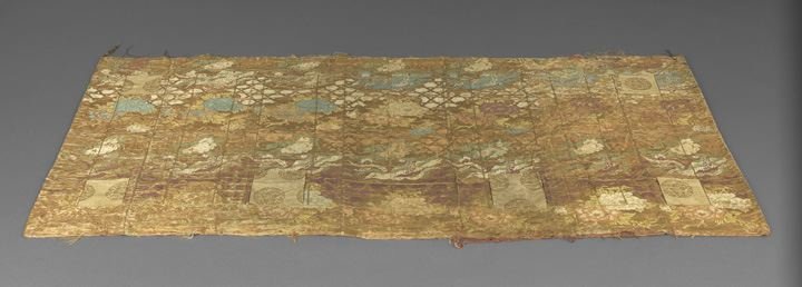 Large Japanese Altar Cloth: Large Japanese Altar Cloth, 19th century, the silk cloth with twenty-four karat gold thread, decorated with phoenixes and peonies, w, 43", l. 90".