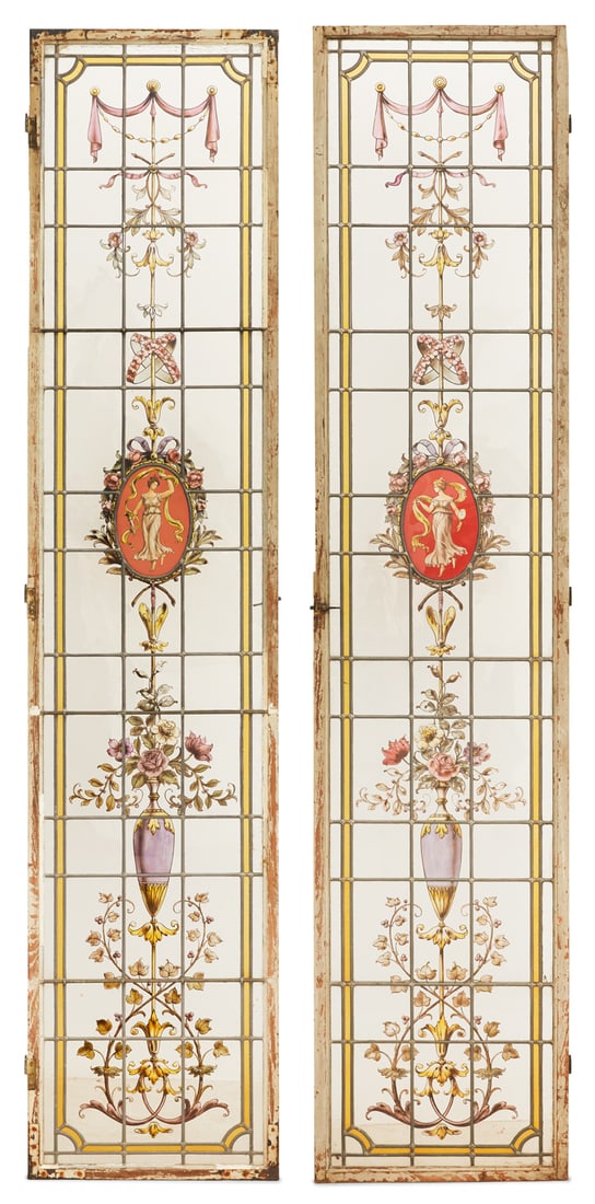 Pair of French Leaded and Enameled Glass Doors (1 of 6)