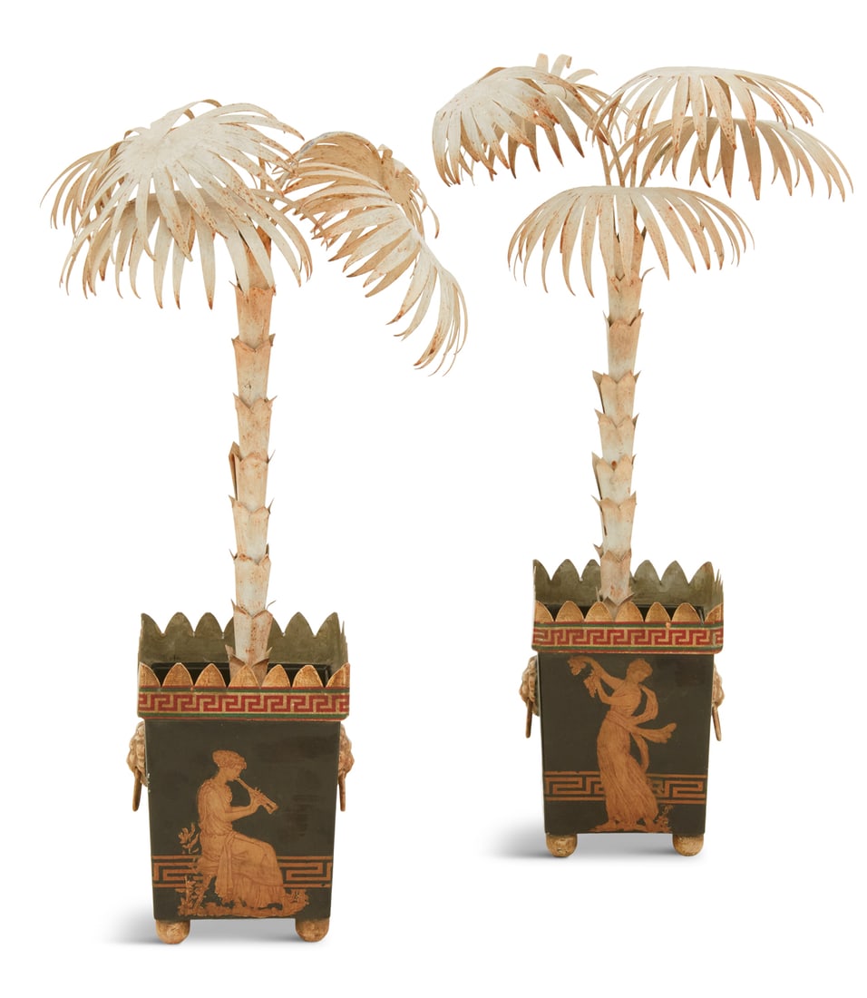 Pair of Tole Cachepots with Palms (1 of 2)