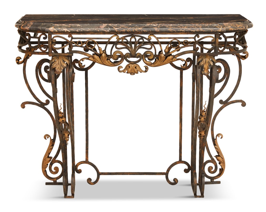 Wrought Iron, Metal and Marble-Top Console (1 of 2)