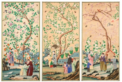 Three Large Chinese Painted Panels