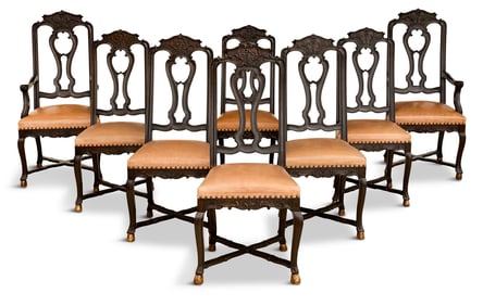 Suite of Eight Portuguese Oak Dining Chairs