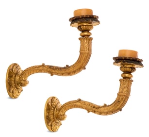 Pair of Monumental Italian Giltwood Sconces