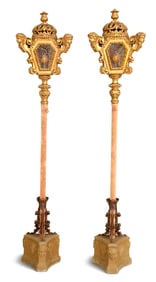 Giltwood, Velvet, Metal and Cast Stone Torcheres