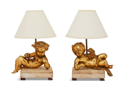 Gilt-Bronze and Marble Figures of Putti