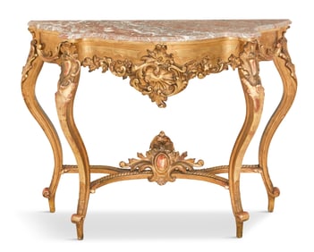 Giltwood and Marble-Top Console Table