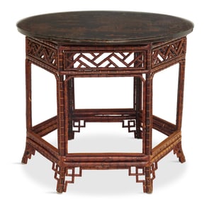 Chinese Export Lacquered and Bamboo Center Table