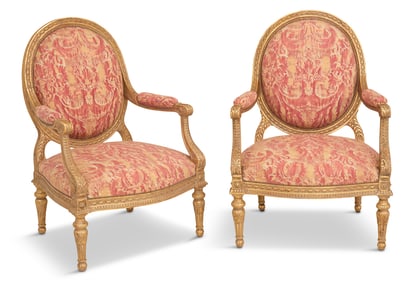 Pair of Louis XVI-Style Giltwood Fauteuils