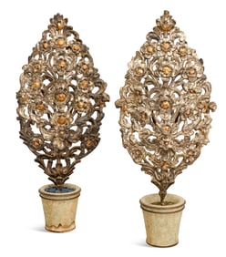 Giltwood, Silver-Leaf & Painted Wooden Topiaries