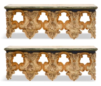 Pair of Italian Polychrome Wooden Shelves