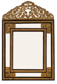 Brass and Ebonized Wood Cushion Mirror