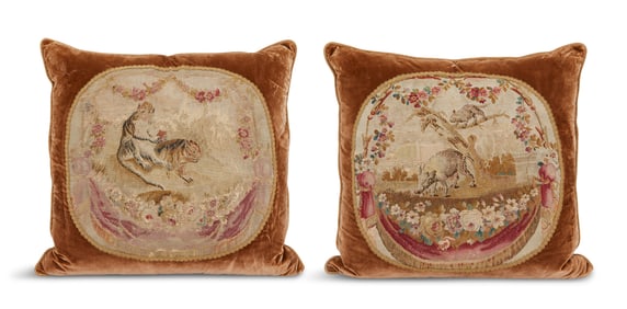 Pair of Velvet Aubusson Pillows