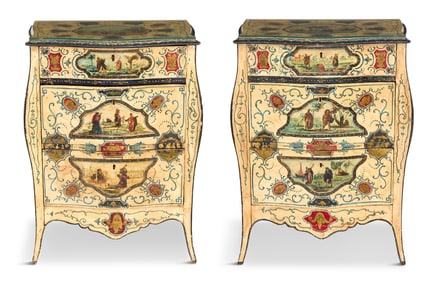 Pair of Polychrome Commodes