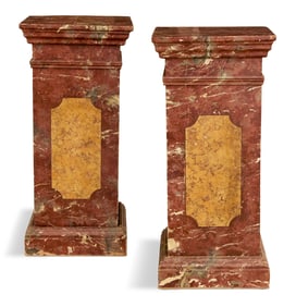 Pair of Italian Faux Marbre Wooden Pedestals