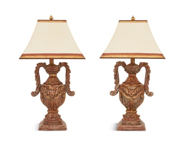 Pair of Baroque-Style Carved Wood Lamps
