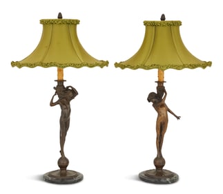 Pair of Bronze and Marble Candlesticks