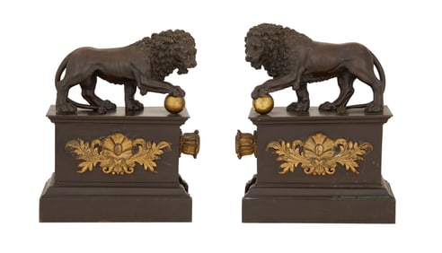 Pair of Regency Molded Bronze Chenets