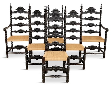 Six Portuguese Ebonized Dining Chairs