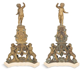 Pair of Monumental Bronze Figural Andirons