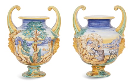 Italian Custom-Decorated Deruta Pottery Vases