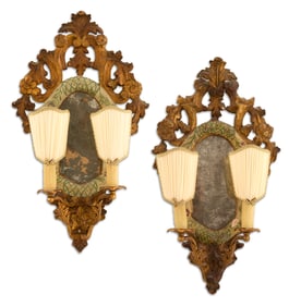 Pair of Italian Parcel-Gilt Wood Girandoles
