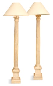 Pair of Painted Wood Column-Form Floor Lamps